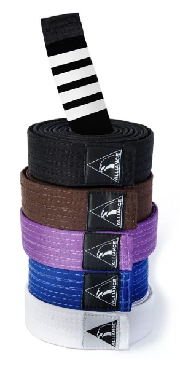 Faixas Alliance — branca, azul, roxa, marrom e preta